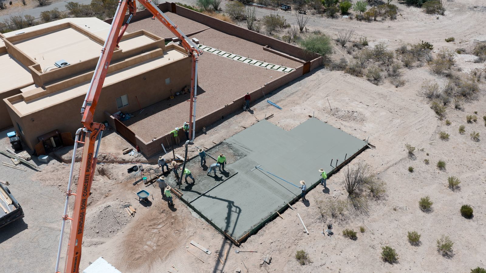 Concrete foundation pour for a detached casita on rural acreage in Vail, Arizona