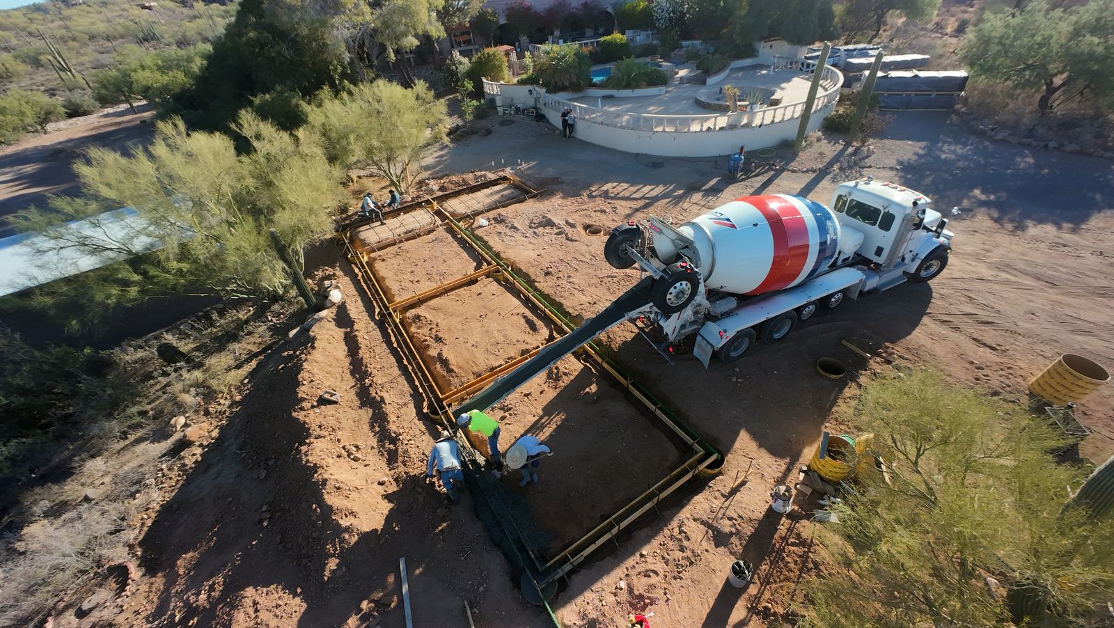Foundation and footing work in progress on an accessory dwelling unit in Pima County, Arizona